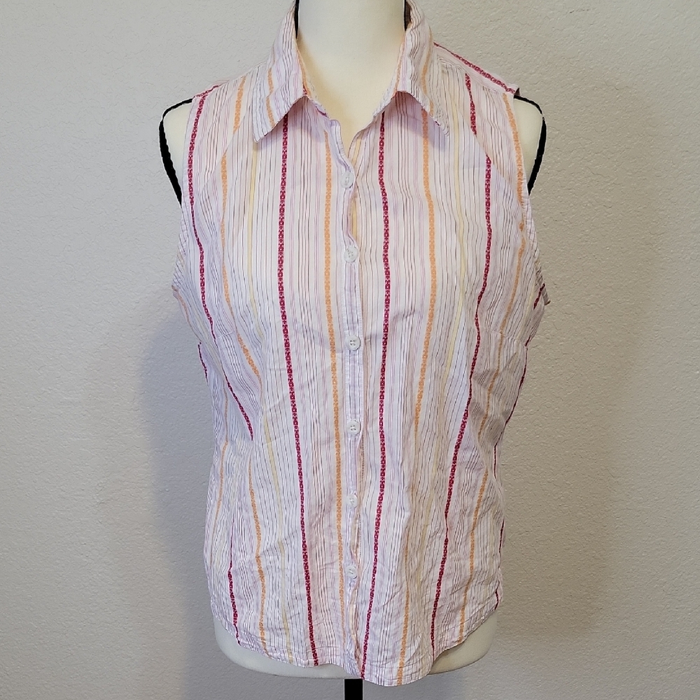 Columbia Multicolor Striped Sleeveless Button-Down Shirt Sz Medium